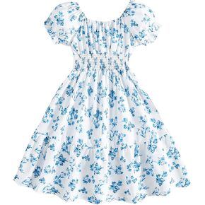 Verdusa Girl's Flowy High Weist Floral Print Short Scoop Drick Midi Dress
