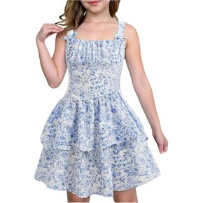 Floerns Girl's Cute Bowknot Floral Short Dress Sleeveless Boho Tiered Dresses