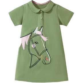 Hileelang Girl Easter Polo Dress Short Sleeve Cotton Disual Button Closure School Playwear Croffle Dresses