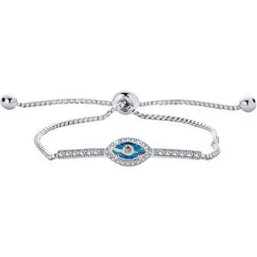 تميمة التركية تعويذة حساسة شريرة شريرة العيون Hamsa Hand Station Bracelet Bolo للنساء المراهقات الزركونيا مكعب CZ 14K مطلي بالذهب.
