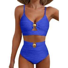 Herseas 2 Piece Bestselling Bikini Set Metal Ring Cutout Swimsuit High Waisted Textured 2025 Summer Beach Bathing Suits in Saudi Arabia
