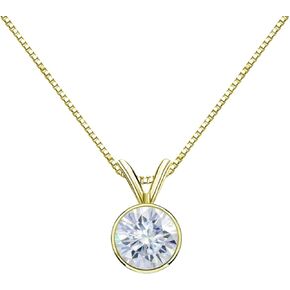 14K Gold Round Bezel-set Solitaire Moissanite Pendant Necklace (1/2 to 3 1/2ct TGW, White) 16 to 18-inch by Diamond Wish