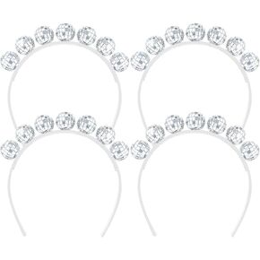 Hicarer 4 Pieces Disco Headbands for Women 1970s Vintage Silver Disco Ball Headpiece Costume Accessories for Graduation Wedding birthday Party Decoration