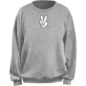 Disney Women's Junior's Peace Hand Oversized Fleece, Heather Grey, Large