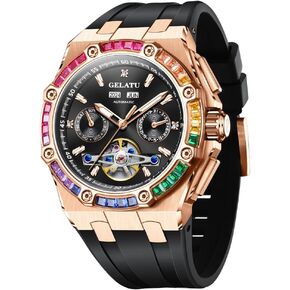 OUPINKE Automatic Severon Mens Watch مع Dragon Design Luxury Diamond Sapphire Crystal Crystal Waterproof Wistingwatch Wristwatch Band