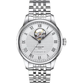 Tissot Mens Le Locle PowerMatic 80 Open Heart 316L Felet Steel Case Watches ، الرمادي ، الفولاذ المقاوم للصدأ ، 19 (T0064071103302)