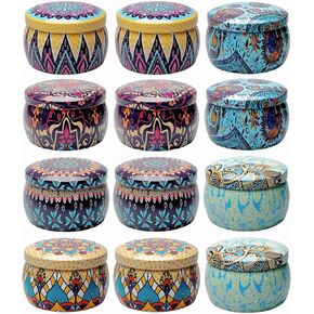 4 oz 12 Pcs Candle Tins 6 Colors Premium Matte Full Golden Candle Jars for Candle Making, Candle Tin with Lids for Candle Making, Bulk Empty Candle Containers