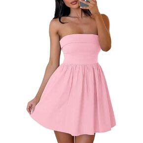 ZESICA Women's Summer Strapless Mini Dress 2025 Sexy Off Shoulder High Waist A Line Swing Party Short Dresses