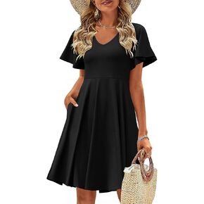 Zeagoo Womens Summer Dress Casual Swing Floral Ruffle Short Sleeve Sundresses Beach Mini A-line Shift Dress 2025 with Pockets