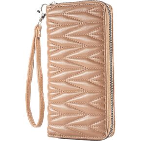 Women's Vegan Leather Wristlet Wallet with Phone Pocket - 8 Card Slots, Slim Design & Gift Box - Trendy Diffractive Diamond Pattern (Multiple Colors)(Black)