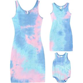 PATPAT Matching Tie-dye Mommy and Me Dresses:Sleeveless Casual Sundress, Summer Vancation Beach Dresses for Outing Photoshoot