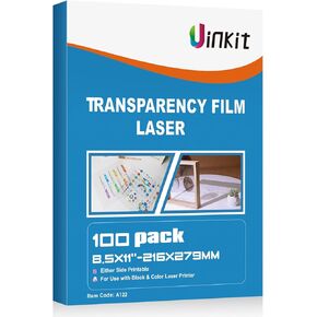 Uinkit 100 Sheets Laser Transparency Film 8.5x11 Color Transparent Paper OHP Clear Overhead Projector Film 8.5x11" for Laser Jet Printer Copier Copy Copies Photo Transparent Film A4 Letter Size