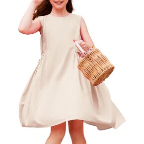 بالابالا فتيات الفتيات بلا أكمام القطن غير الرسمي فتاة 2025 الصيف الأرجوحة Sundress مع جيوب لمدة 5-12 سنة