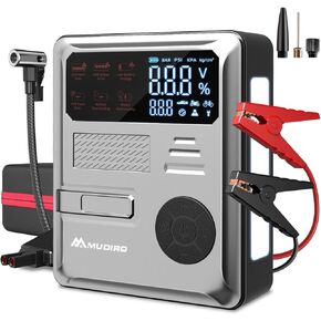 بداية قفزة السيارة مع ضاغط الهواء 6000A 150psi PD 30W ، بطارية بطارية بداية محمولة (جميع الديزل الغاز/10 لتر) ، شاحن بطارية قفزة 12V ، 2 أضواء ، للدراجة النارية