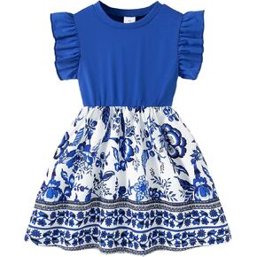 Little Girls Casual Dress Summer Spring Ruffle Short Sleeve Floral Dress Clothes 2-7 Years