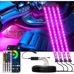 4PCS Car LED Interior Lights 72 LED Neon Car Lights DC 12V Multicolor Music Strip Light Under Dash Lighting Kit Floor Decor Atmosphere Strip Lamp Car Accessories with Sound Active and APP Function