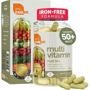 Zahler Multivitamin 50+, Iron-Free Formula + Lutein for Eye Health, 60 Capsules.