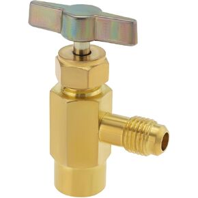 R600a Refrigerant Valve Bottle Opener Brass 7/16" Female Thread to 1/4" SAE Male Thread Self-Sealing Can Tap Adapter for Air Conditioning Refrigerant