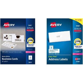 Avery Printable Business Cards with Sure Feed Technology, 2" x 3.5", White, 250 Blank Cards for Laser Printers (05371)