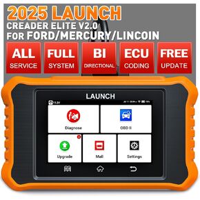 Launch X431 Creader Elite 2.0 Ford OBD2 Scanner ، 2025 أداة فحص ثنائية الاتجاه لـ Ford/Lincoln/Mercury/Mazda ، نظام كامل ، جميع إعادة التعيينات ، ترميز وحدة التحكم الإلكترونية ، Vin Auto ، تحديث مدى الحياة