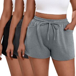 Neer 3 Pack Women's Plus Size Sweat Shorts Lounge Athletic Drawstring High Waisted Trendy Summer Shorts with Pockets
