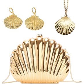 JeVenis Gold Seashell Clutch Acrylic Transparent Chain Bag Purse Summer Beach Evening Bag Shoulder Handbag