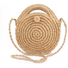 حقيبة Teeya Straw Crossbody نسج حقيبة الكتف مستديرة محفظة شاطئ الصيف وحقائب اليد