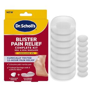 مجموعة كاملة من Dr. Scholl’s Blister Reaff Complete ، 8 CT - العلاج النشط الوحيد مع مسكن للألم نشط ، ضمادات ختم وشفاء مع تقنية هيدروجيل ، وسادات نفطة ، 4 ٪ يدوكائين لخدر الألم
