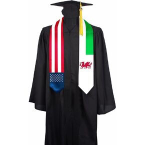 Wales National & USA Flag Graduation Stole Sash Scarf Double Sided International Student Graduation Decoration Item Gift