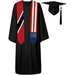 72 Inch Trinidad Tobago Flag and USA Flag Graduation Sash Unisex Adults Graduation Stole Scarf International Class of 2025 (Not Include Baccalaureate Gown and Hat)