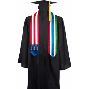 Gambia National & USA Flag Graduation Stole Sash Scarf Double Sided International Student Graduation Decoration Item Gift
