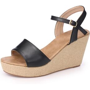 حزام الكاحل Espadrille منصة إسفين للنساء ، مفتوحة إصبع القدمين أعقاب للنساء الأنيق ، الأسود/الذهب