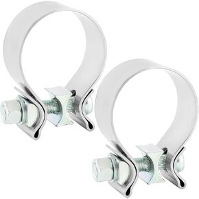 QWORK 2 Pack 2.5 Inch Exhaust Clamp, 304 Stainless Steel Narrow Band Muffler Clamp for 2.5" Pipes, Mufflers, Catalytic Converters -360-Degree Seal