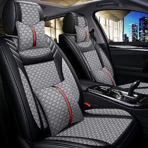 Car Seat Cover Full Set, Premium Soft Breathable Seat Covers with Neck Pillows, Lumbar Pillows, for Most 5 Seats Cars SUV, Airbag Compatible (Gray)