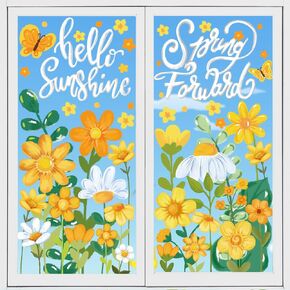 8 Sheet Spring Window Clings Yellow Daisy Floral Window Stickers Double-Side Spring Flower Window Decals for Spring Party Home Office School Shop Glass Decorations