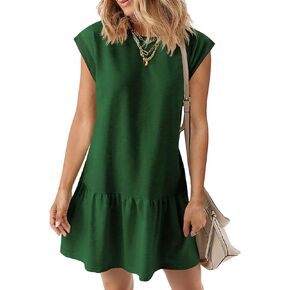 BLENCOT Womens Summer Dresses Casual Cap Sleeve Spring Ruffle Mini Sporty Sweatshirt Trendy Tshirt Dress
