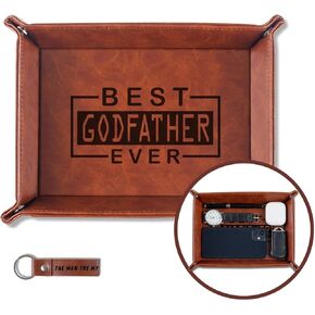 INNObeta Godfather Gifts Valet Tray, Desktop Storage Organizer PU Leather Bedside Tray Key Coin Holder for Godfather, Perfect for Birthday, Christmas Father's Day - Best Godfather Ever