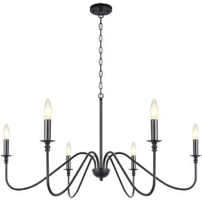 6 Light Farmhouse Chandelier Matt Black Classic Candle Candle Seiling Fight Thip Thip Rustic Lighting Lighting for Wating Room و Room Wock و Bedroom و Boyer و 35 "D