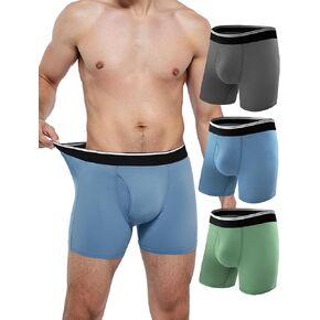 Mens Incontinence Boxer Briefs Washable Soft Protective Leak Proof Underwear for Men for Light Bladder Leakage 3 Pack (Dark Grey/Green/Blue, Large)
