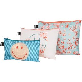 LOQI Artist Smiley Zip Pockets, Set of 3, Blossom & Geometric