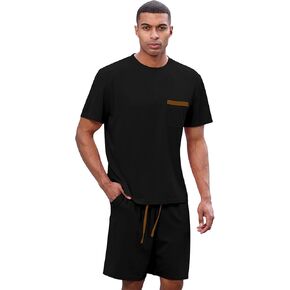 Men's Waffle knit Lounge Sets Short Sleeve T-Shirts and Shorts mens summer vacation outfits with Pockets