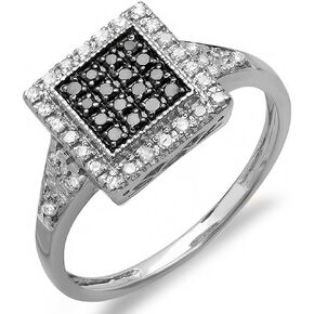 مجموعة Romazzlingrock 0.32 قيراط (CTW) جولة أسود وأبيض ماس السيدات كوكتيل اليمين ، الفضة الإسترليني