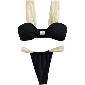 SOLY HUX Women's Two Piece Swimsuit Color Block Knot Bikini Set Summer Bathing Suit