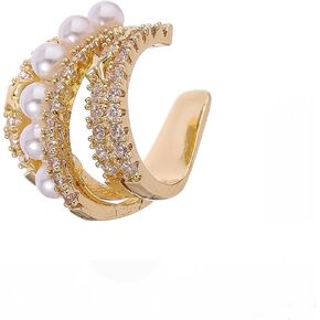 دنتي الذهب لؤلؤة الكفة الكفة أذن الكفة للنساء ، بريق بريق بريق Zirconia Zirconia متعدد الطبقات القابلة للتعديل القابلة للتعديل
