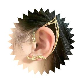 Gothic Elf Ear Wrap Earrings Gold Cat Ear Cuff Earrings Punk Elves Ear Climber Earrings No Piercing Cartilage Earrings Halloween Cosplay Earrings Jewelry for Women (Gold Left)