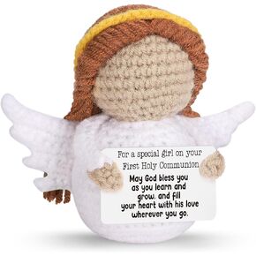 First Holy Communion Gifts for Girls Kids, 1st Communion Decorations for Little Goddaughter, Angel Crochet Catholic Baptism Christian Religious Gift Ideas, Easter Basket Stuffers For Teens Goddaughter