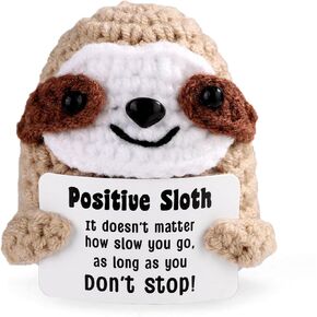 Positive Sloth, Inspirational Crochet Sloth Cute Handmade Sloth Positive Affirmations Crochet Animals Sloth Doll for Birthday Party Decoration Cheer Up Emotional Support Encouraging Funny Gift