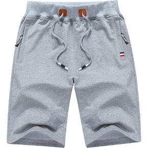 Mens Shorts Casual, Zipper Pocket Shorts Men Drawstring Elastic Waist