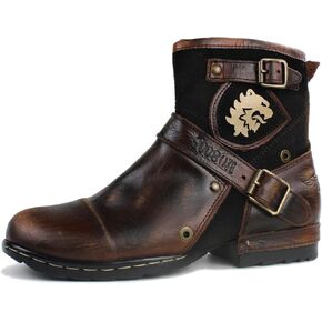 OSSTONE Moto Boots for Men Fashion Zipper-up Leather Chukka Boots Casual Shoes OS-5008-1-BP-US-R Vintage Brown