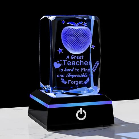 Movdyka Teacher Appreciation Gifts for Women Men, 3D Crystal Engrave Apple with Base, Best Unique Christmas Retirement Thank You End of The Year Gifts for Teacher from Students in Saudi Arabia